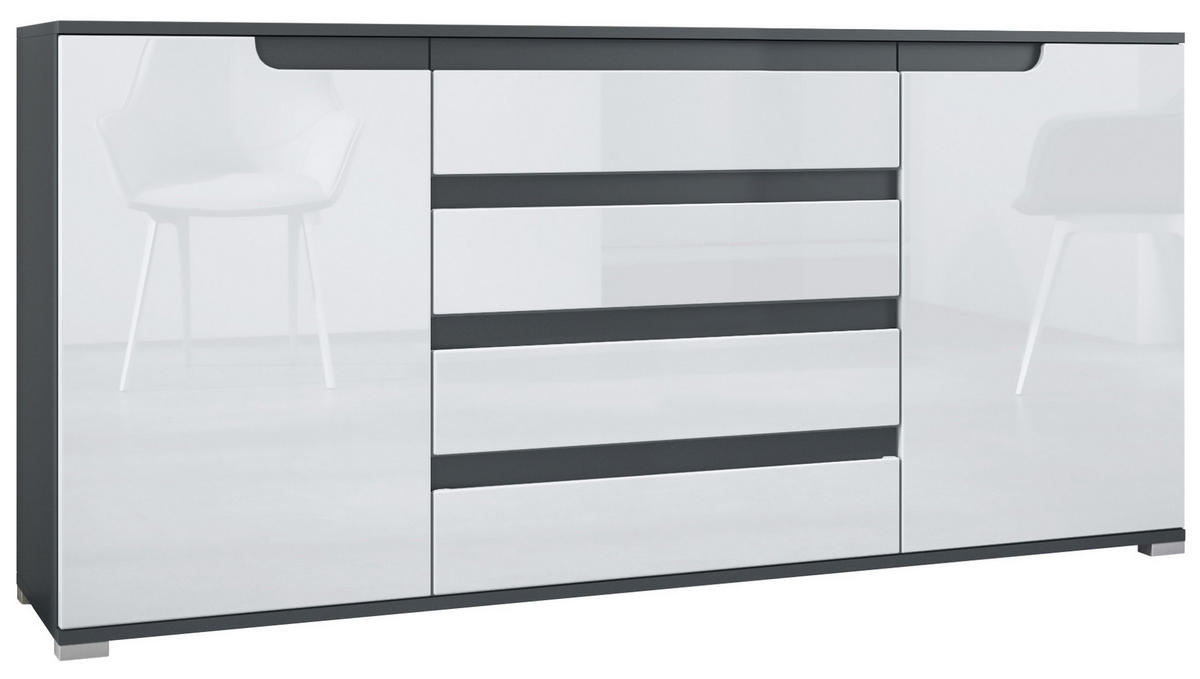 SIDEBOARD Sylt Weiß Hochglanz / Anthrazit matt - Weiß Hochglanz, Holzwerkstoff (166.5/75.5/35cm) - Vladon