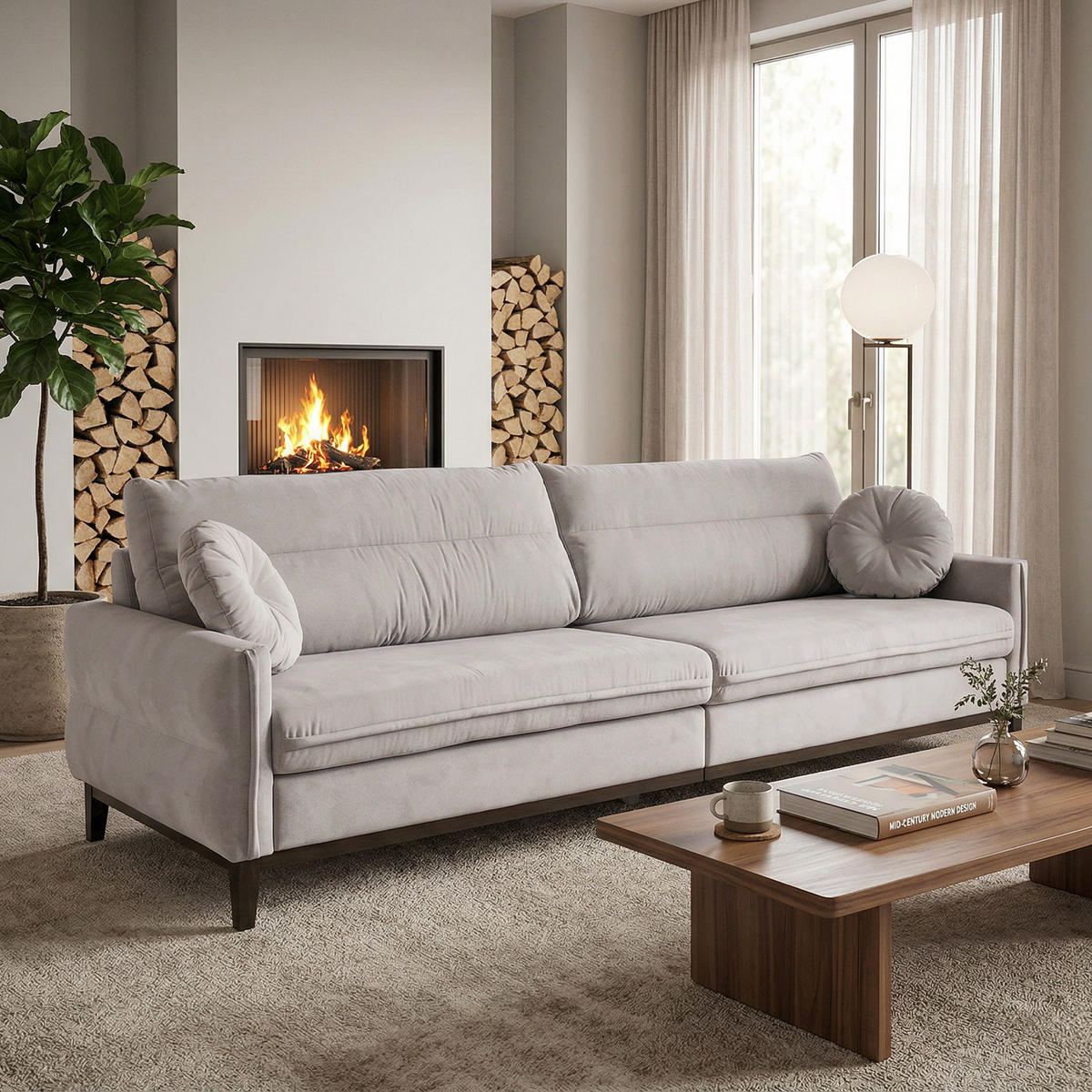 SOFA 3-SITZER Belweder 270 cm, Beige, Veloursstoff - Wengefarben/Beige, Holz/Textil (268/95/94cm) - Beautysofa