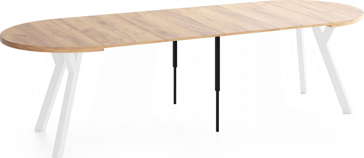 ESSTISCH Vero Weiß rund ausziehbar verlängerbar, Eiche Braun 100-300/100/77 cm - Eiche Wotan/Weiß, Holz/Holzwerkstoff (100/100/77cm) - WFL GROUP