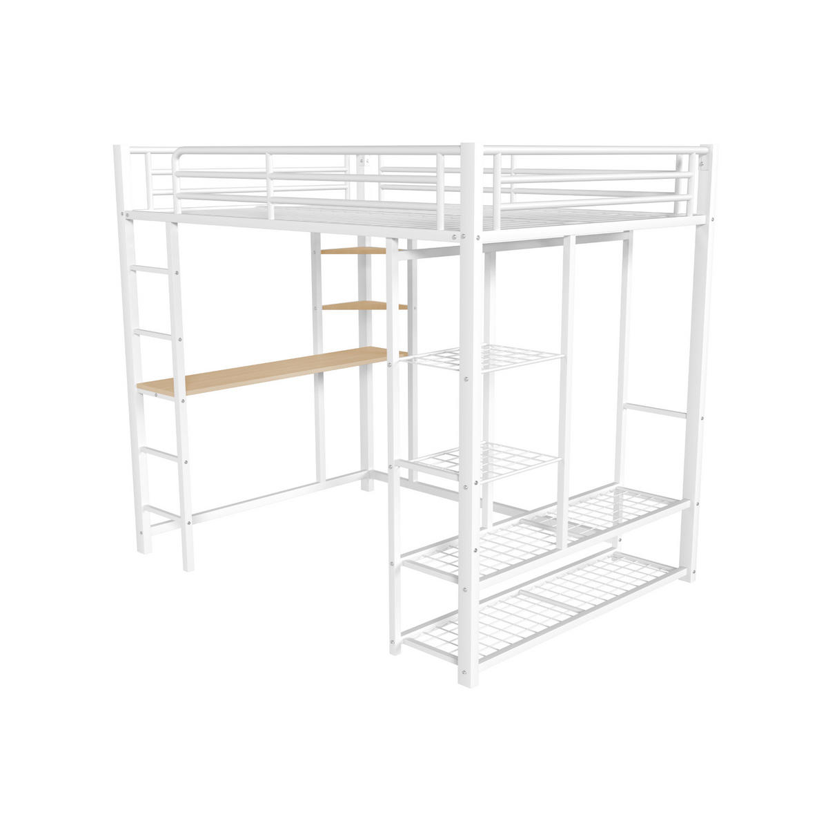 VISOKI krevet 140/200 cm s radnim stolom, policama i jednostavnom garderobom, Bijela - bijela, metal (140/200cm) - Redom