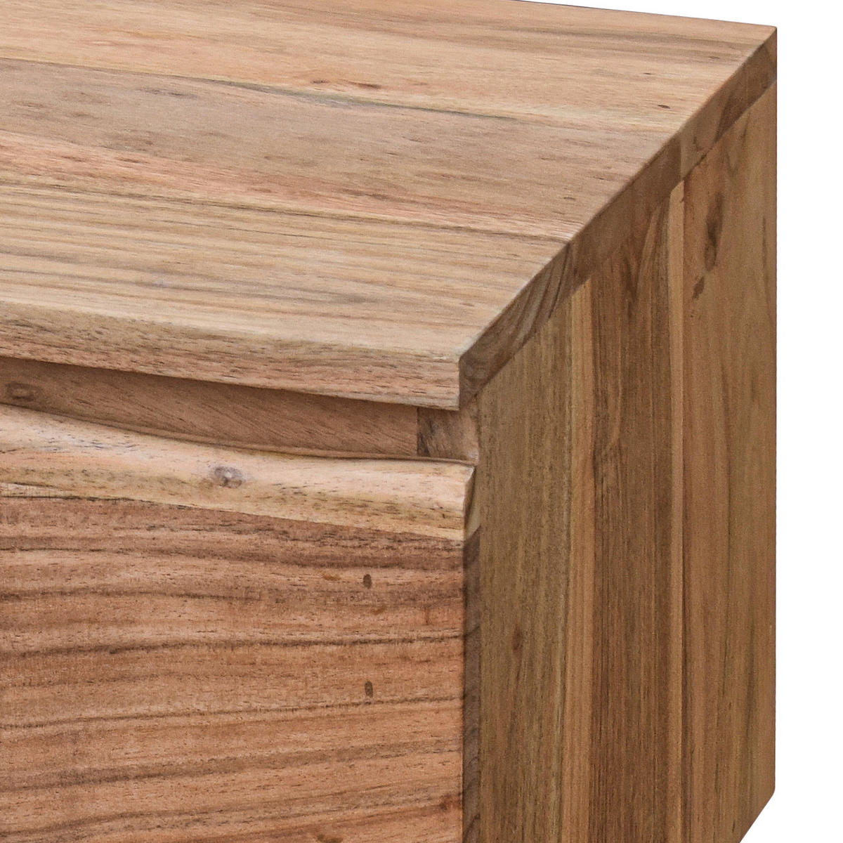 NACHTKOMMODE - Akazie massiv / Metall - Schwarz/Akaziefarben, Holz (40/40/35cm) - home24