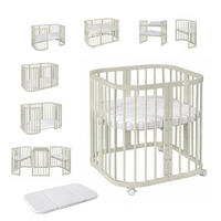 BABYBETT OLIVE, 7in1 mit Matratze - Olivgrün, Holz (73/123cm) - waldin