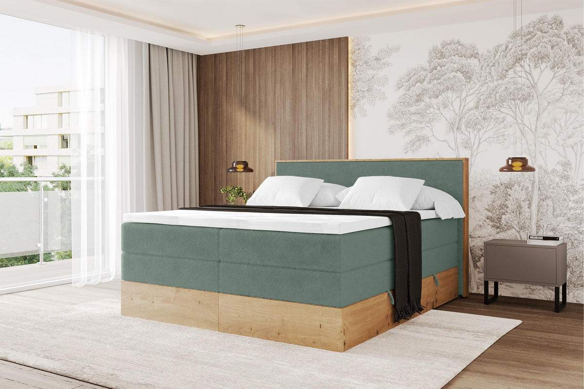 BOXSPRINGBETT LOLLI9 -KING 180x200 - H3/H4 Grün - Grün, Holzwerkstoff (180/200cm) - ALTDECOR