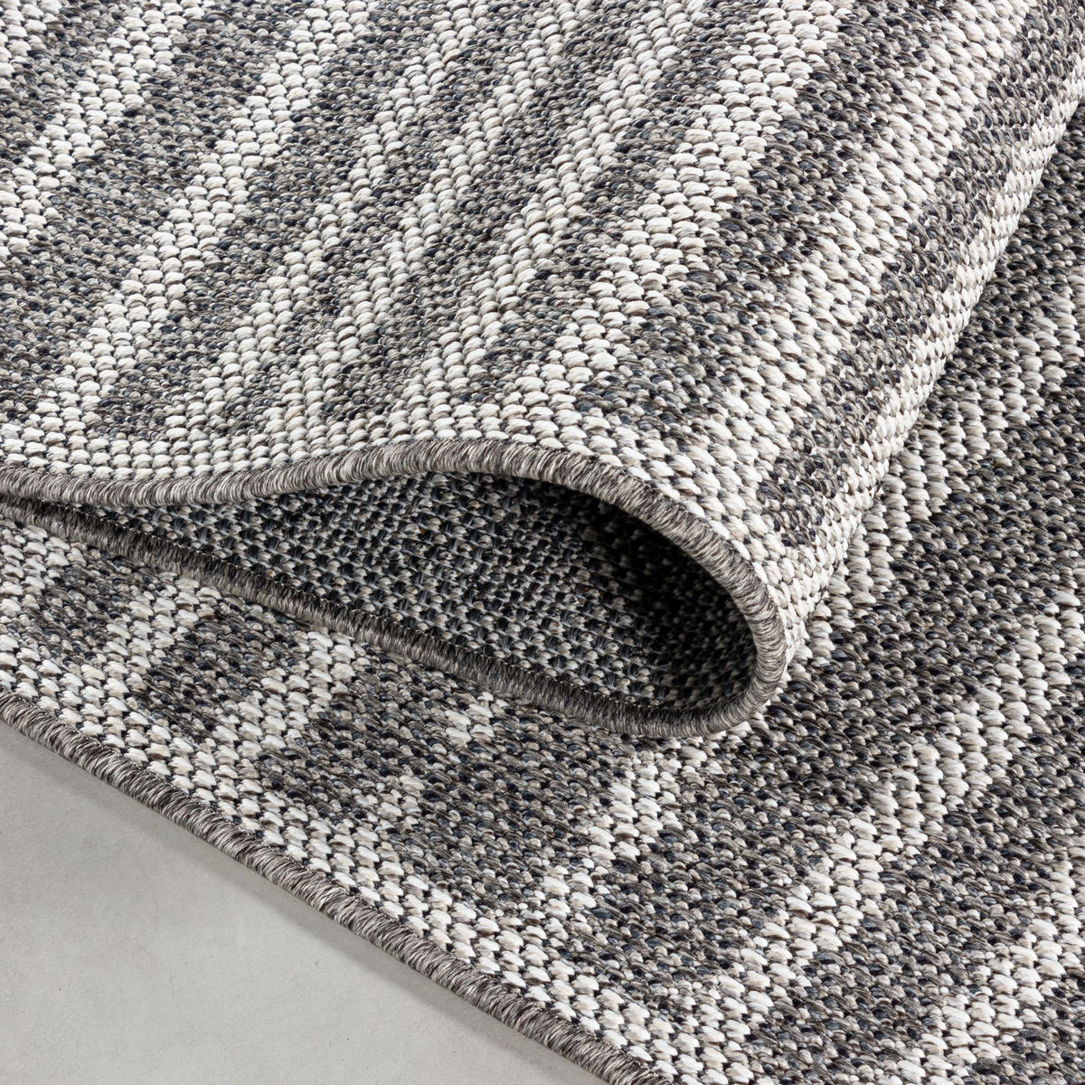 TEPPICH Outdoor Flachgewebe Gestreift Polypropylen Balkon Grau Läufer 60x100 - Grau, Textil (60/100cm) - KADIMA DESIGN