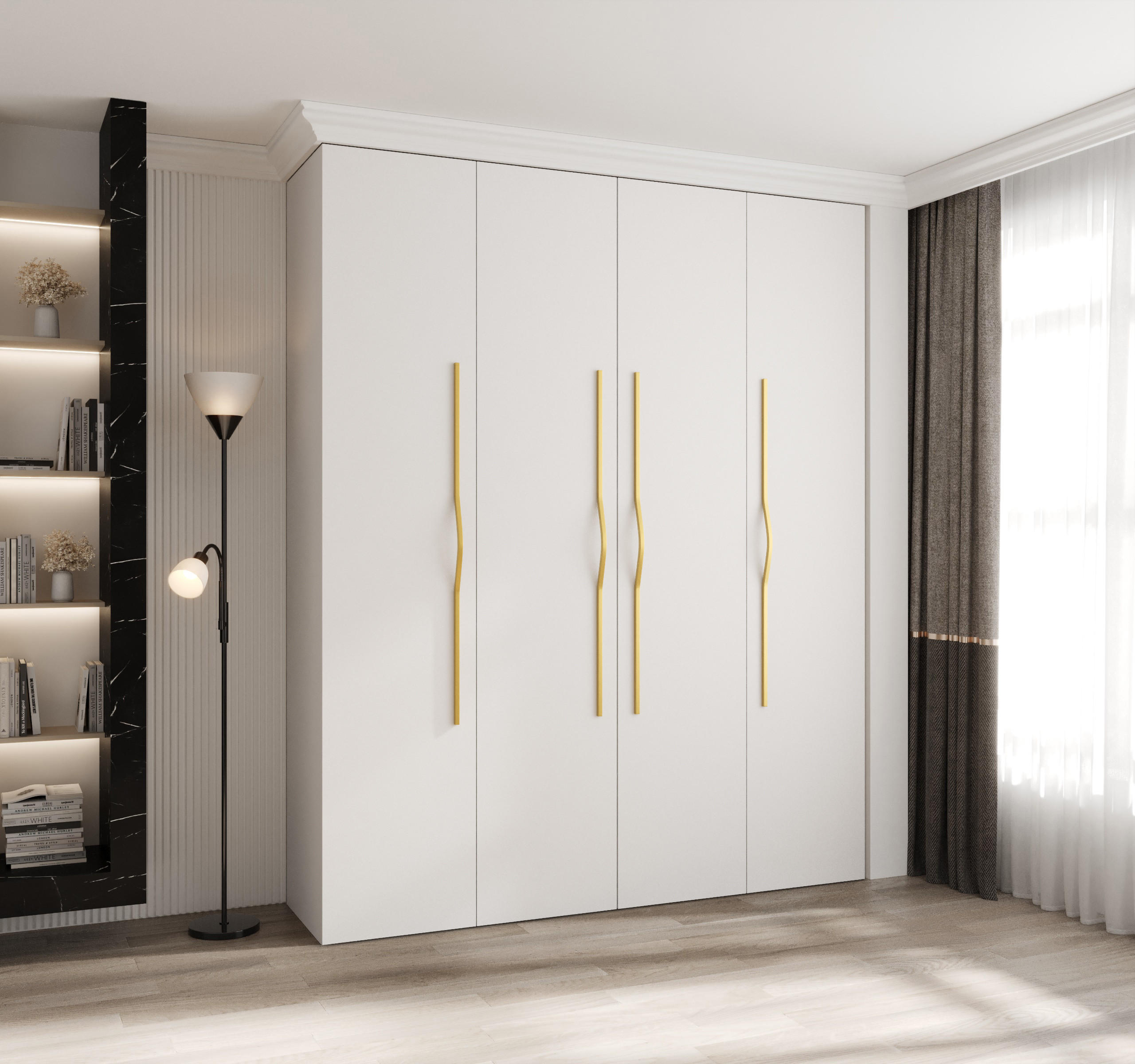DREHTÜRENSCHRANK 245,5/200/40 4-türig - Goldfarben/Weiß, Holz/Metall (200/245.5/40cm) - Abiks Möbel