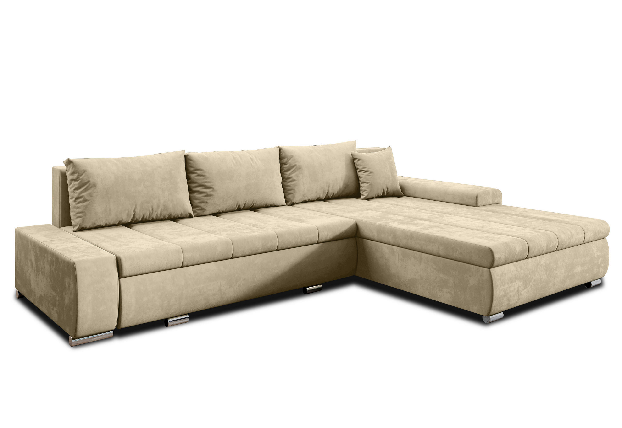 ECKSOFA L Form Tunceli Beige 297/210/85 cm – modernes Sofa fürs Wohnzimmer - Beige/Silberfarben, Textil/Metall (297/210cm) - AX Living