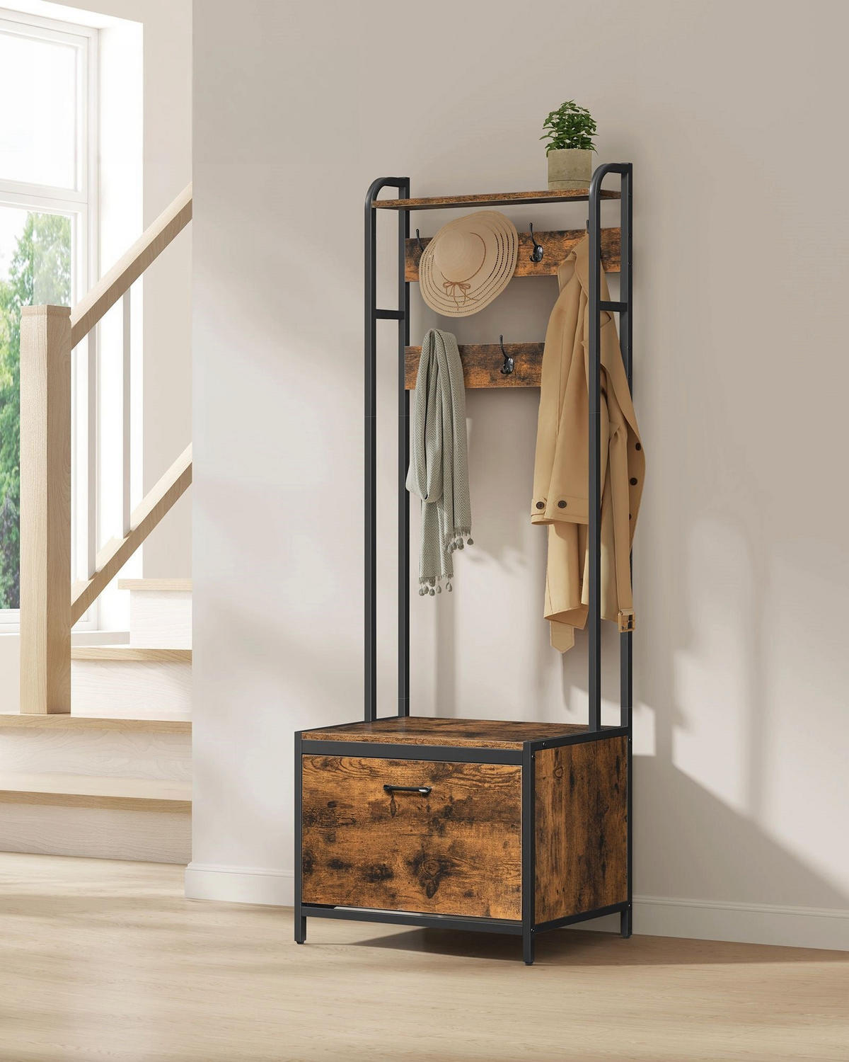 GARDEROBENSTÄNDER LISBON - Braun, Holzwerkstoff (65/170/40cm) - Hansiro