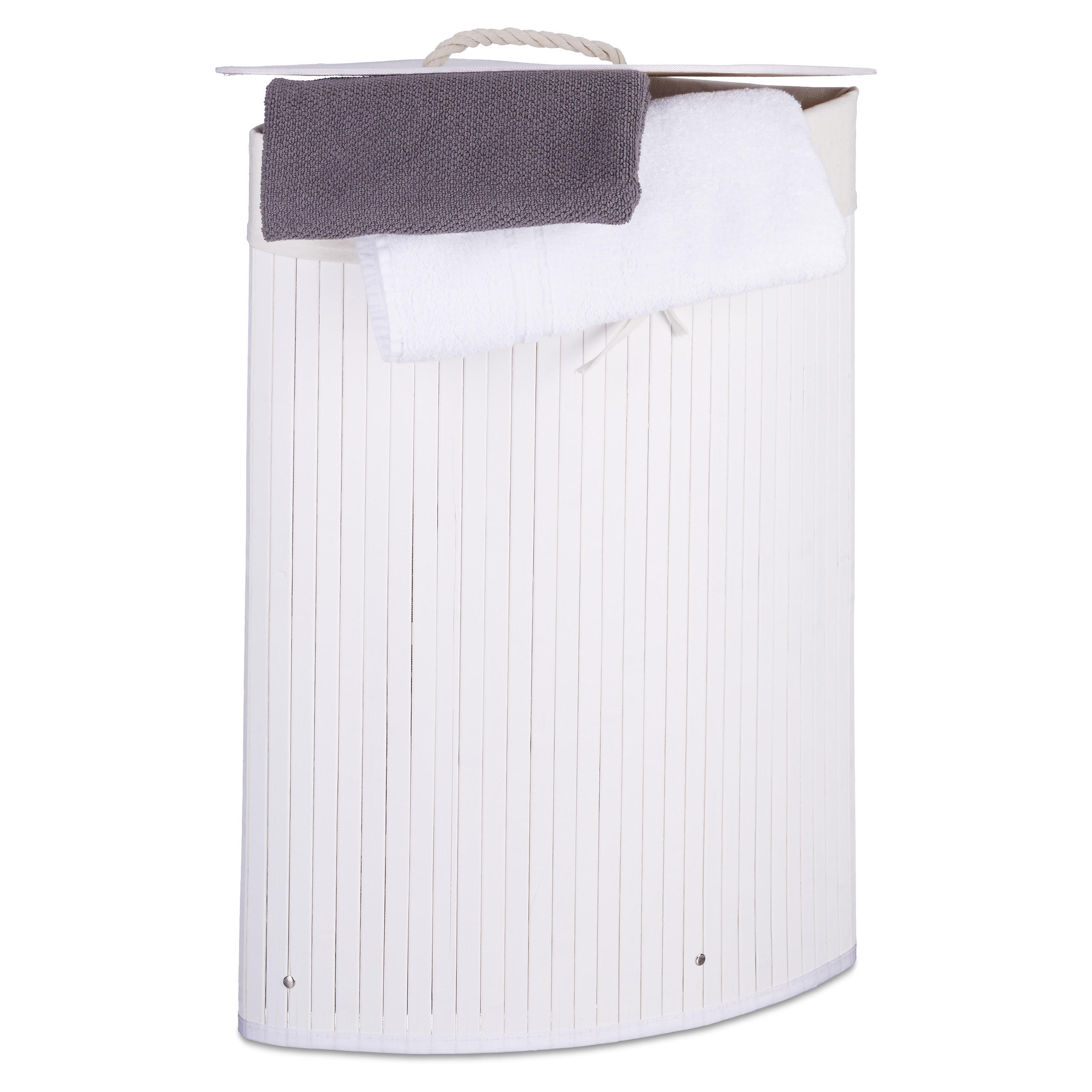 Relaxdays PRÁDELNÍK Bílý bambus skládací s víkem 60 l