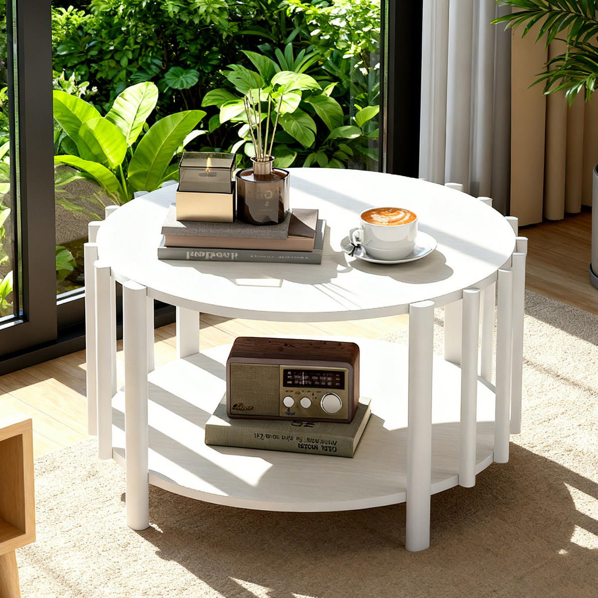 RUNDER Couchtisch Ø 70 × 40 cm – Skandinavisches, minimalistisches Design, Naturholz-Optik, Weiß - Weiß, Holzwerkstoff (70/74/40cm) - Ej. Life