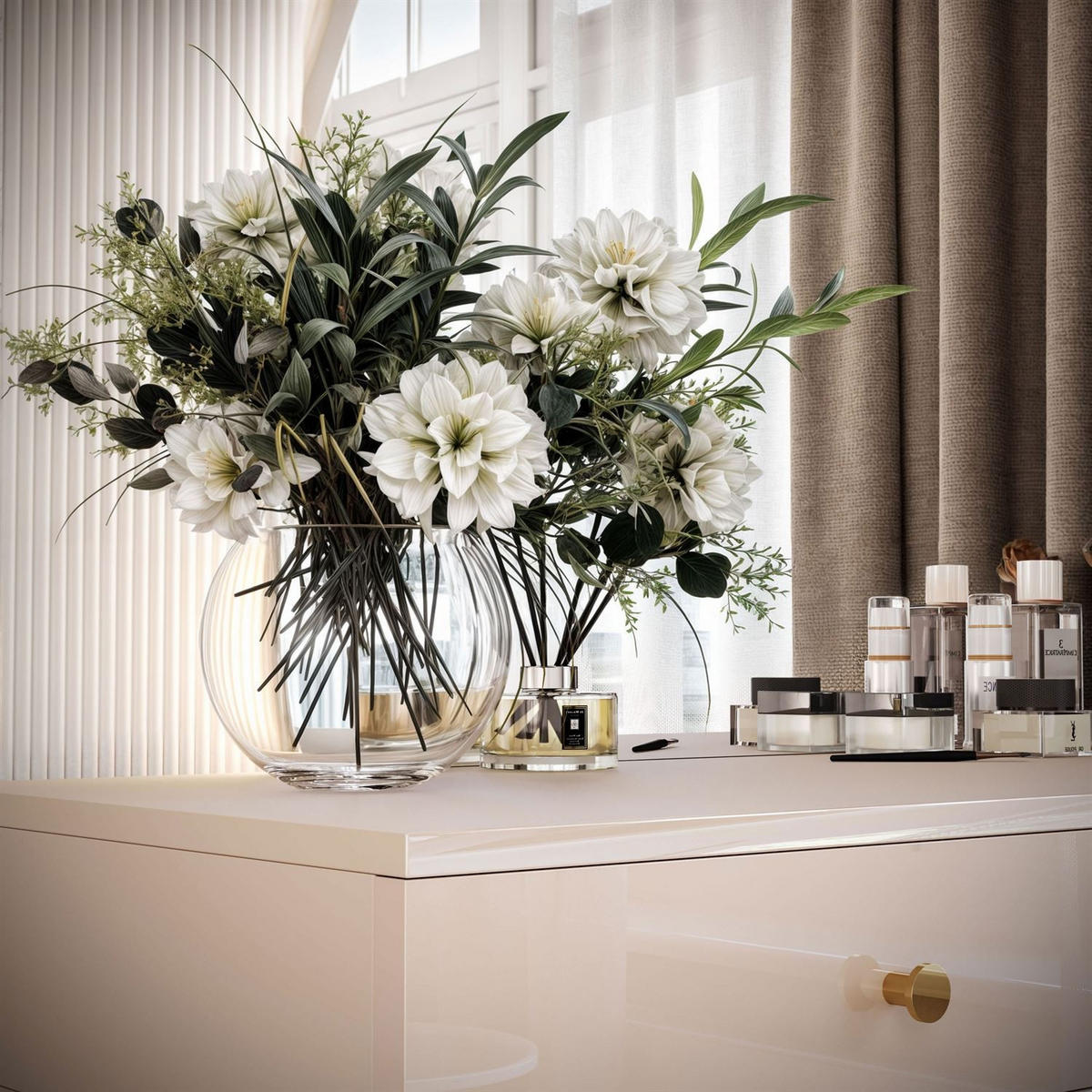 SCHMINKTISCH QUINNIE KASCHMIR mit LED-Spiegel links gold Griff - Kaschmir, Holzwerkstoff (100/175/42cm) - Lookway