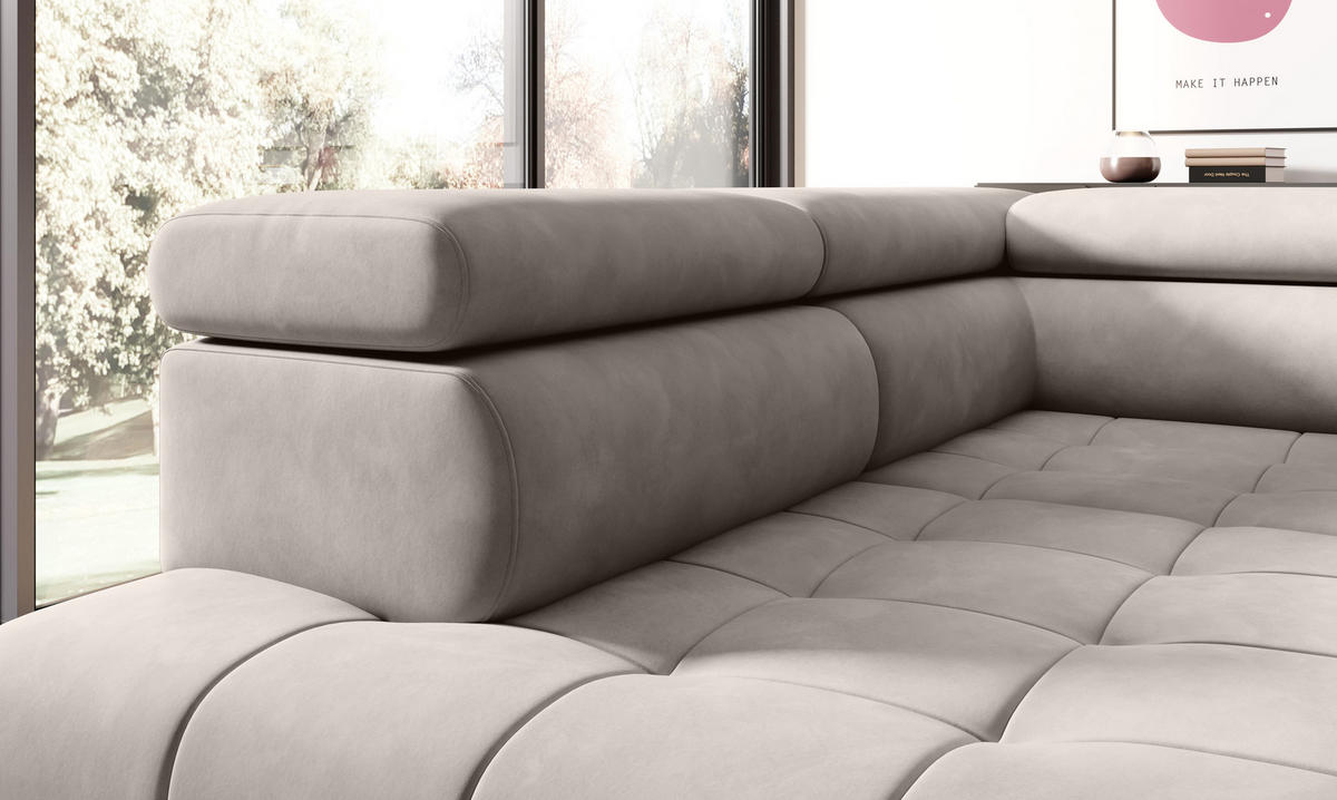 ECKSOFA CHIVAS Freistehend , Schlaffunktion, 278×197×76/98 cm, Stoff - Element, Esche, Rechts Seite - Schwarz/Silbereichenfarben, Holz/Textil (197/278cm) - DomoHome