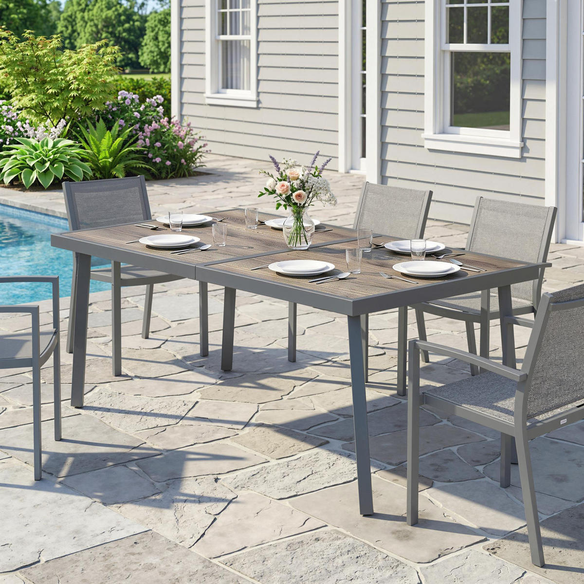 GARTENTISCH Grau 145/85/72 cm - Grau, Metall (85/145/72cm) - PANGIVO
