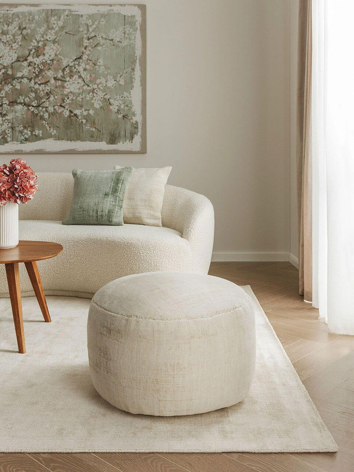 POUF Nova Cream 55x55x30 cm - Beige, Textil (55/30/55cm) - KUNSTLOFT