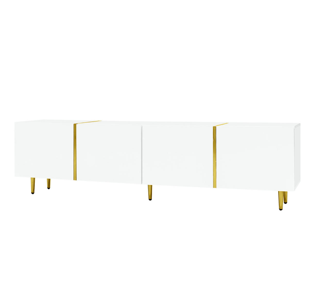 NÍZKÁ komoda z MDF, 170/35/46 cm bílý ve vysokém lesku, 4 dvířka se soft-close - bílá, kompozitní dřevo (170/46/35cm) - BEAOK