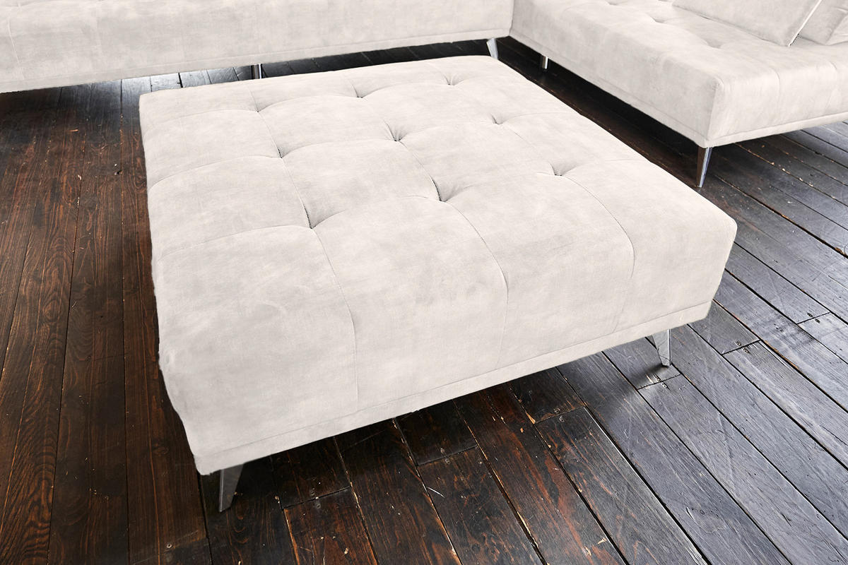 SOFA MIT HOCKER WIOLO Cremeweiß Velvet - Silberfarben/Creme, Textil/Metall (240/80/110cm) - KAWOLA