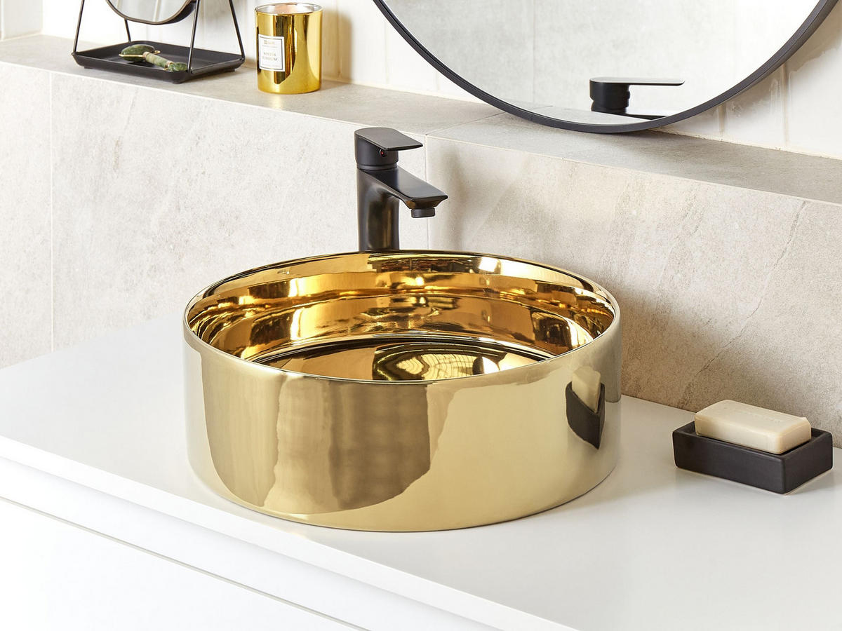 AUFSATZWASCHBECKEN Gold 40 cm Keramik Tebar - Goldfarben, Keramik (40/12/40cm) - Beliani