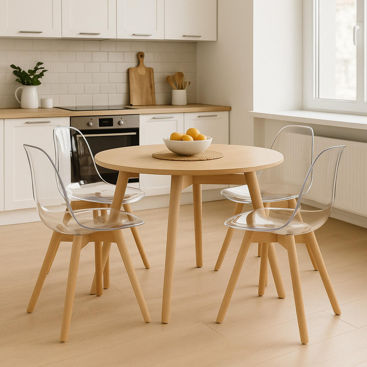 ESSZIMMERSTUHL 2-er Set KITO transparenter Sitz, natürliche Beine - Transparent/Naturfarben, Kunststoff (46/80/54.5cm) - Valora