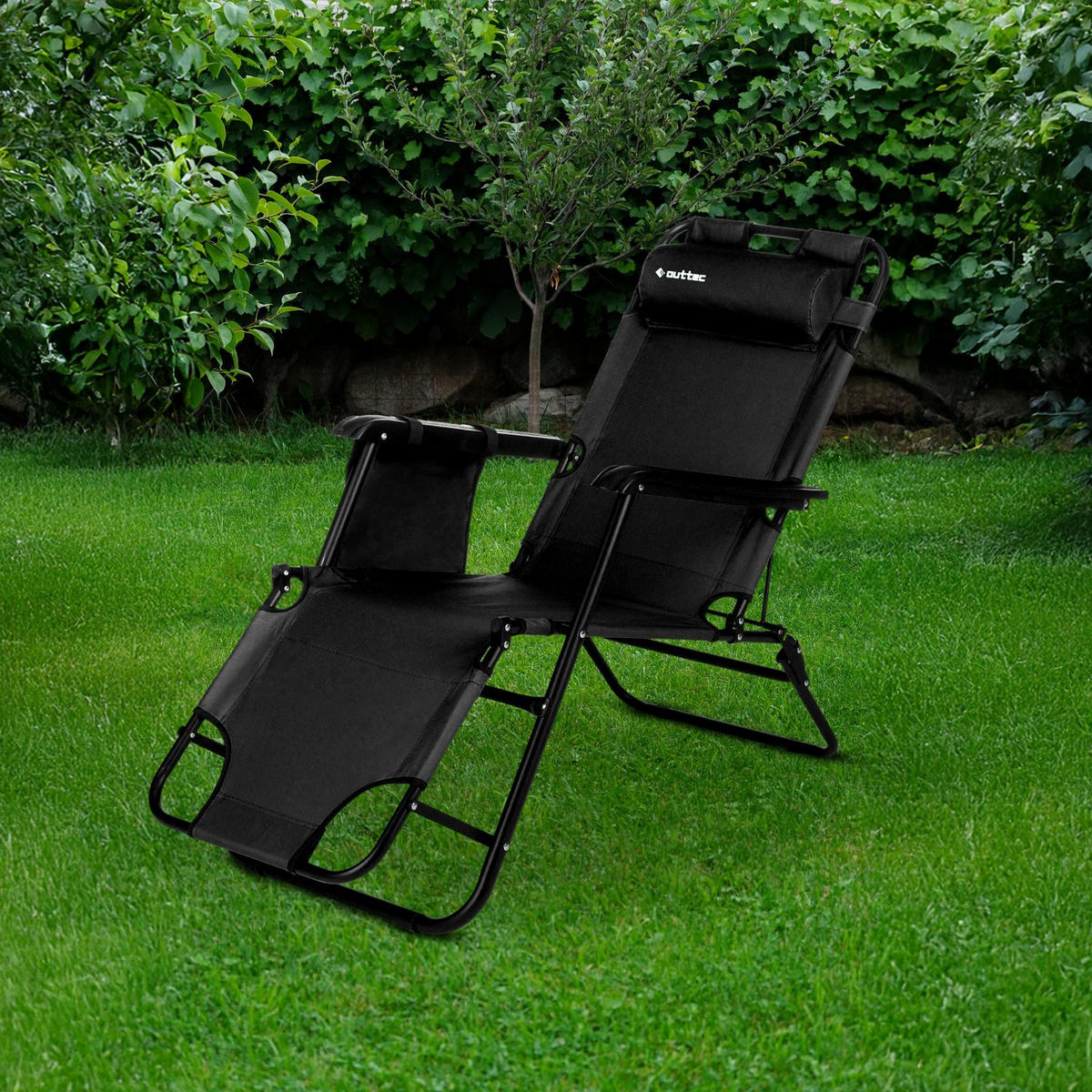 GARTEN-RELAXSESSEL bis 150 kg, Klappbar - Schwarz, Textil (61/31/153cm) - Outtec