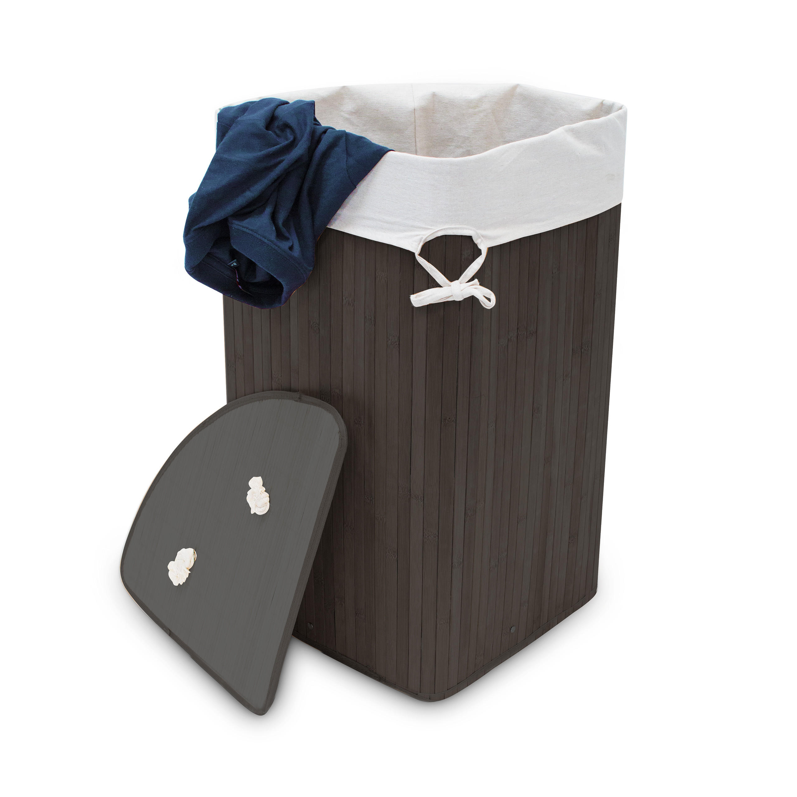 ECKWÄSCHEKORB - Schwarz, Holz/Textil (49.5/65/37cm) - Relaxdays