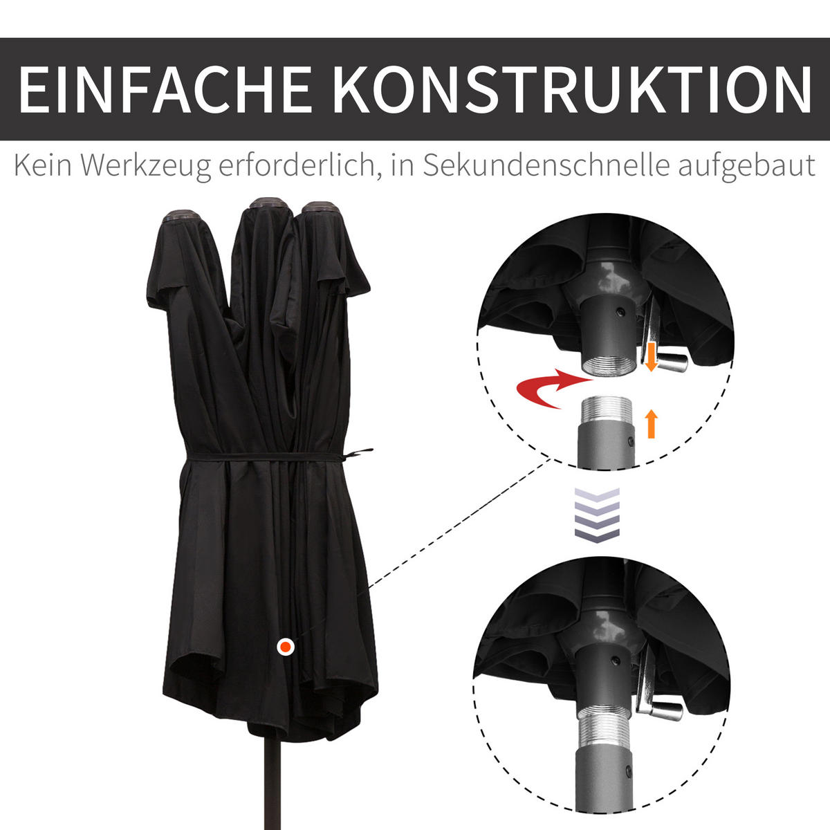 SONNENSCHIRM, Gartenschirm, Marktschirm, Doppelsonnenschirm, Terrassenschirm, Schwarz, Oval - Schwarz, Metall (270/460cm) - Outsunny