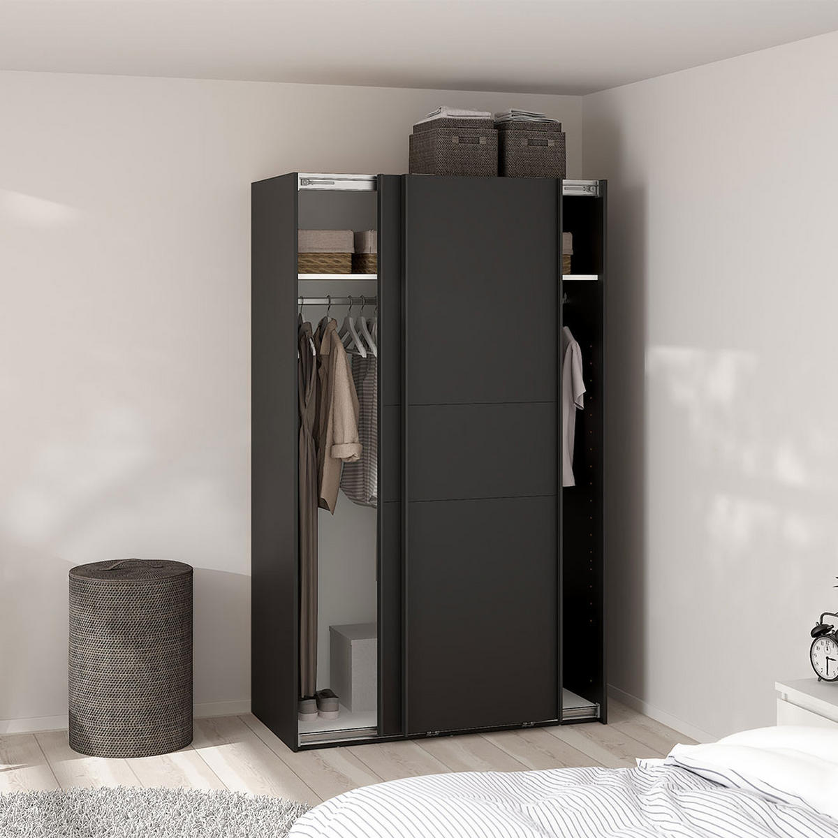 SCHIEBETÜRENSCHRANK, Como, Schwarz, Holzwerkstoff, 119 x 67 x 201 cm - Schwarz, Holzwerkstoff (119/201/67cm) - ebuy24