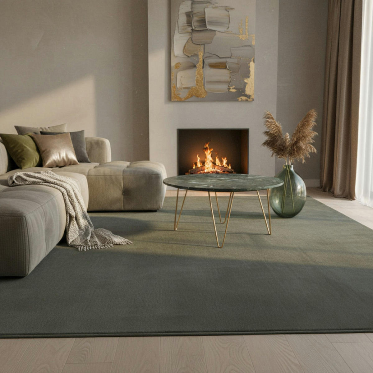 TEPPICH Flur Einfarbig Pflegeleicht Waschbar Wohnzimmer OEKO-TEX Grün 60x110 cm Gekettelt – NECKAR - Grün, Textil (60/110cm) - KADIMA DESIGN