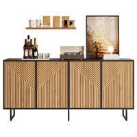SIDEBOARD aus Spanplatte 160x40x75 cm Naturholz-Schwarz mit 4 Türen und 8 Fächern, strukturierter Front - Naturfarben, Holzwerkstoff (160/75/40cm) - Modfu