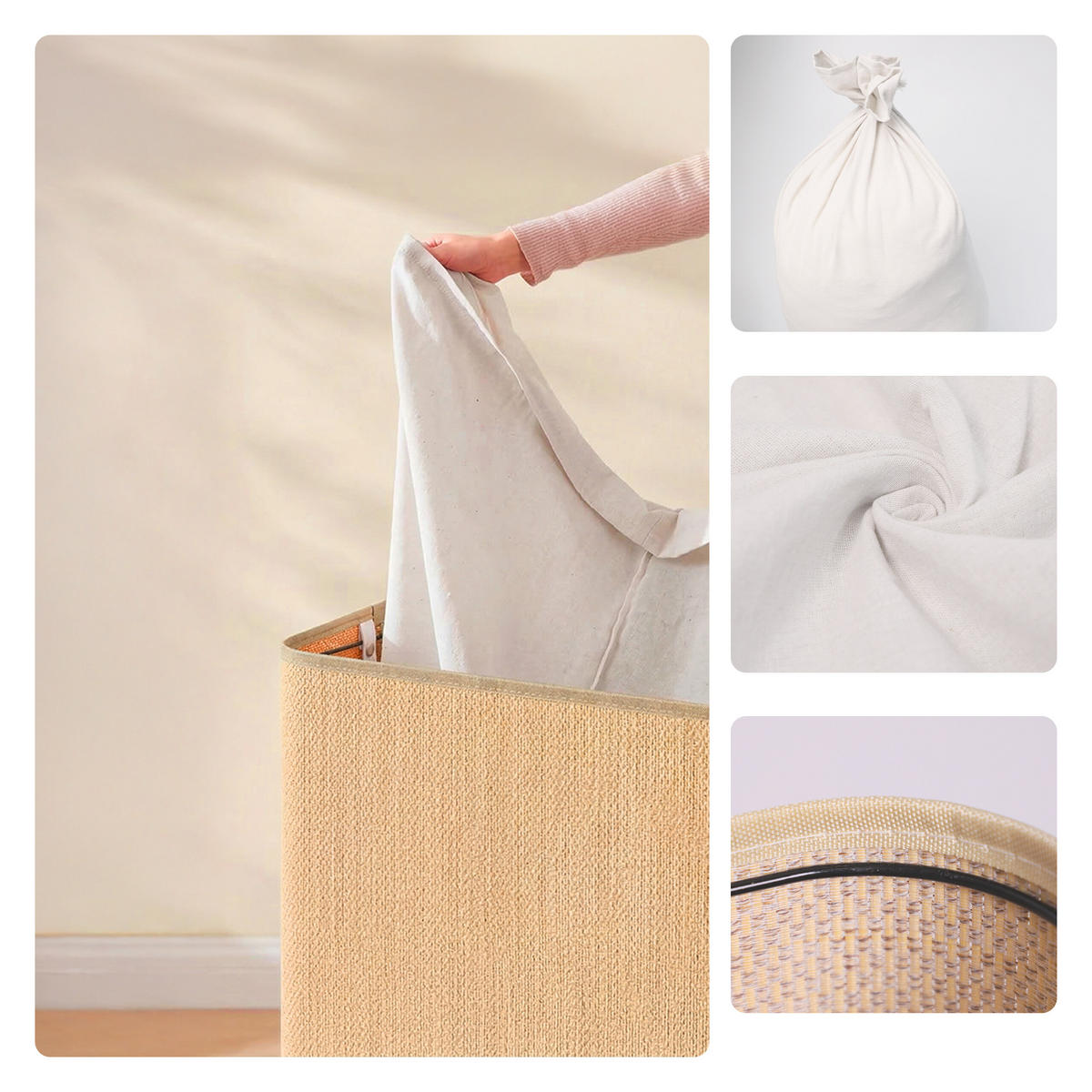 KÔŠ na prádlo - svetlohnedá, drevo/kompozitné drevo (39/58/61cm) - Relaxdays