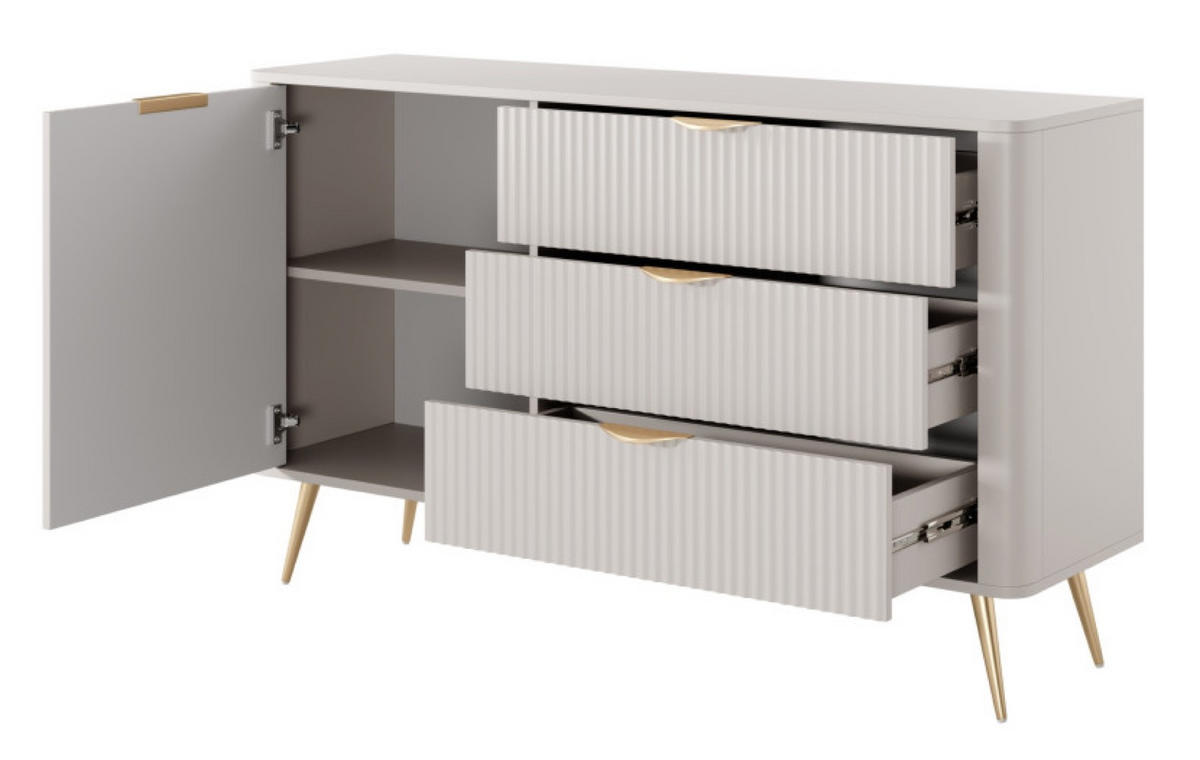 KOMMODE Beige D3S Lena Mit Goldenen Beinen - Beige, Holzwerkstoff (138/81/38cm) - Sepro Meble