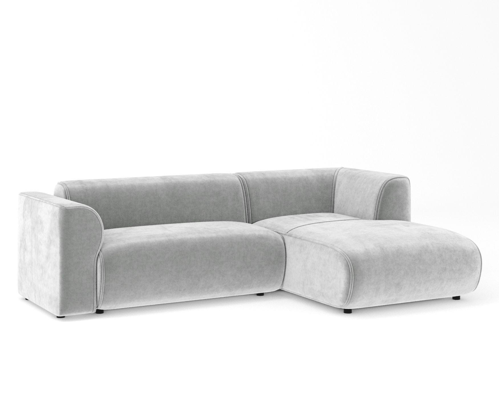 ECKSOFA Melani Hellgrau Samtstoff - Rechts Seite - Creme/Schwarz, Holz/Holzwerkstoff (162/256cm) - Maison de Reve