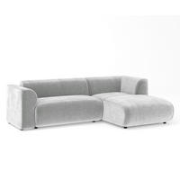 ECKSOFA Melani Hellgrau Samtstoff - Rechts Seite - Creme/Schwarz, Holz/Holzwerkstoff (162/256cm) - Maison de Reve