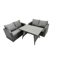 BALKONSET mit ESSTISCH SOFA Polyrattan Dunkelgrau 4-Sitzer - Dunkelgrau/Grau, Glas/Kunststoff - Fimous