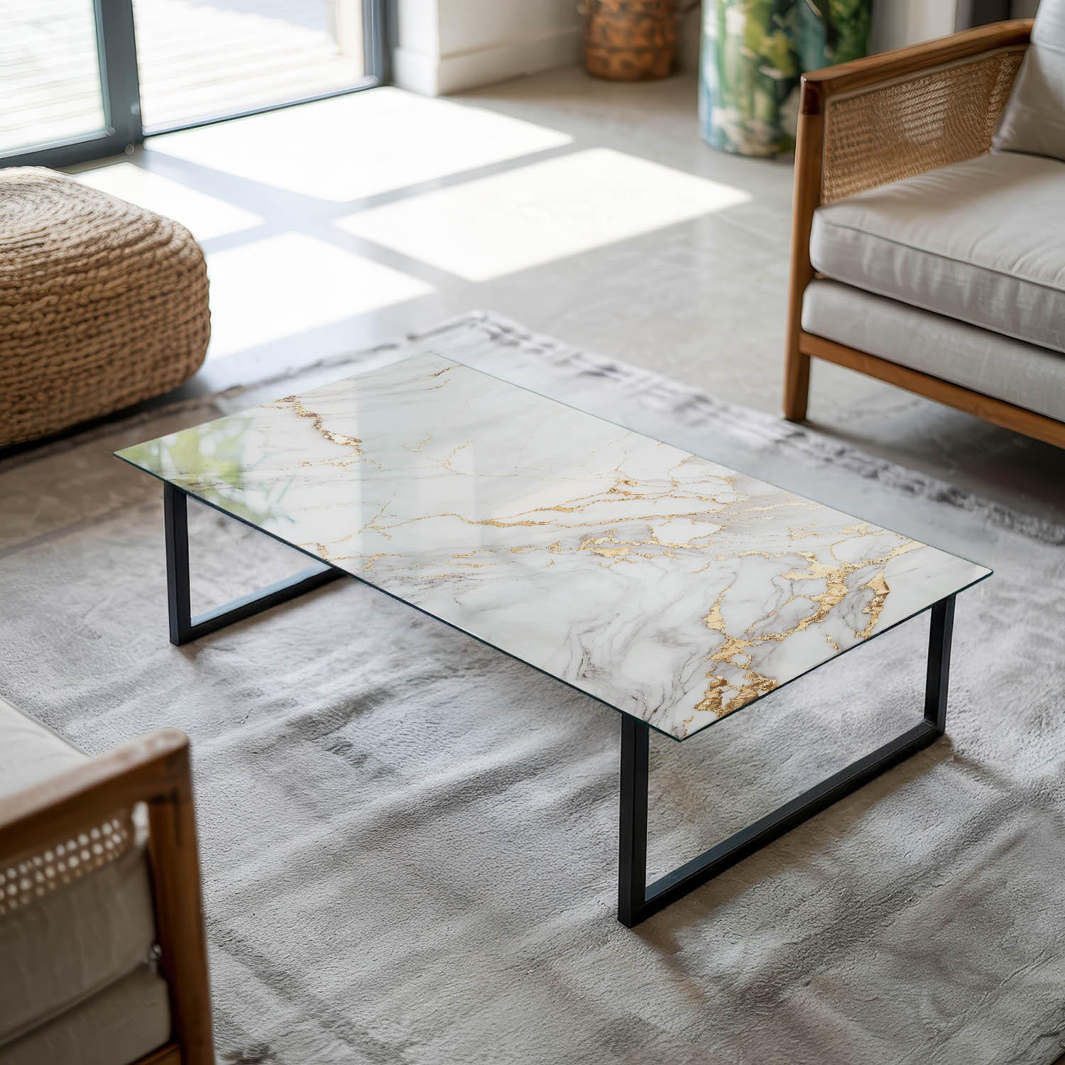 TISCHPLATTE 140x70 cm Eleganter Marmor mit Adern - Weiß, Glas (140/70/0.4cm) - TULUP