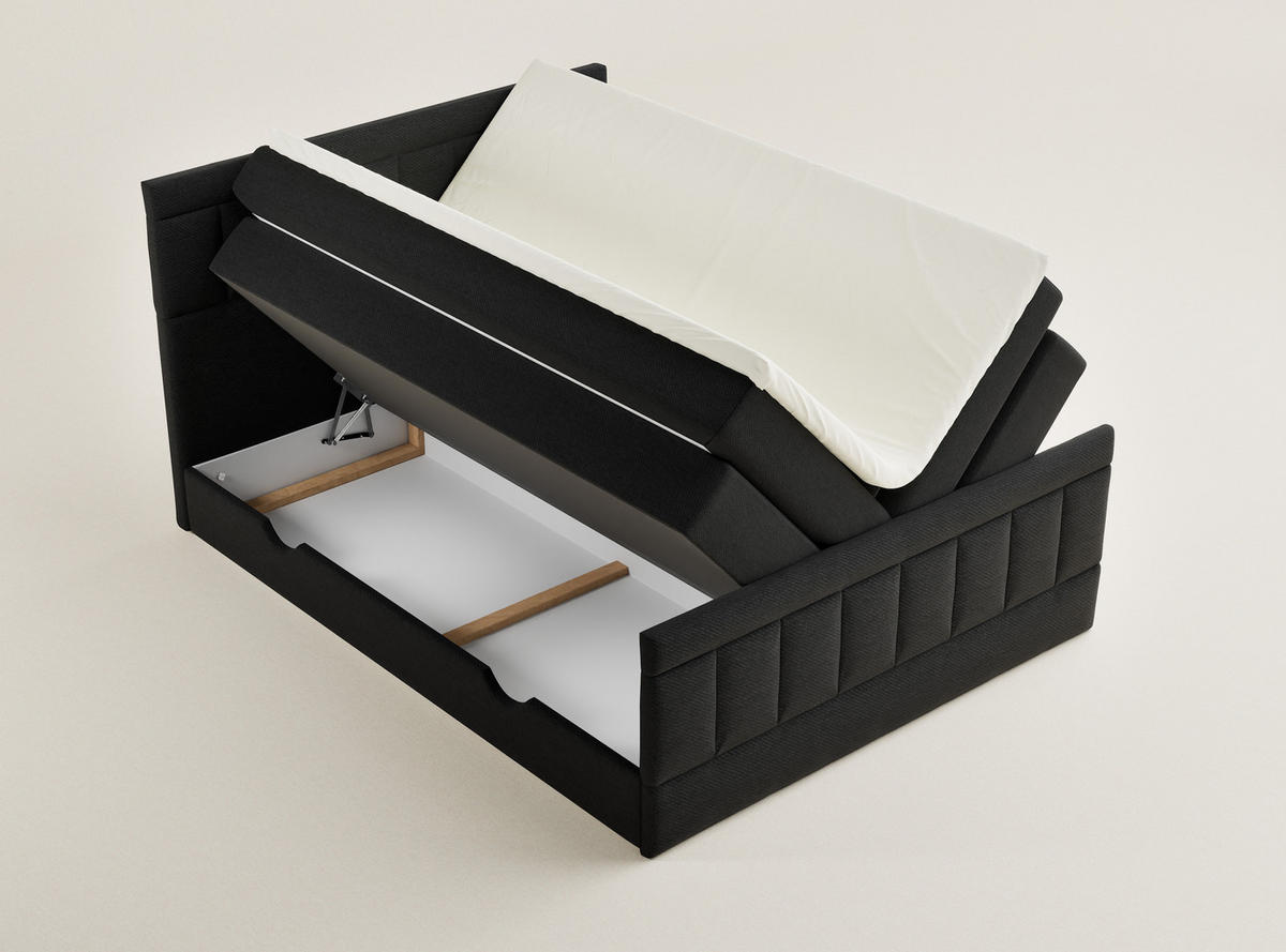 BOXSPRINGBETT Caya 180/200 cm, in Schwarz, Bettkasten, Matratze, Topper - Schwarz, Holz/Holzwerkstoff (180/200cm) - Maison de Reve