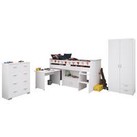 KINDERZIMMER weiß, Komplett-Set 3-teilig mit Stauraumbett, Kleiderschrank, Kommode - Silberfarben/Weiß, Holzwerkstoff/Kunststoff (115/185/204cm) - Parisot Meuble