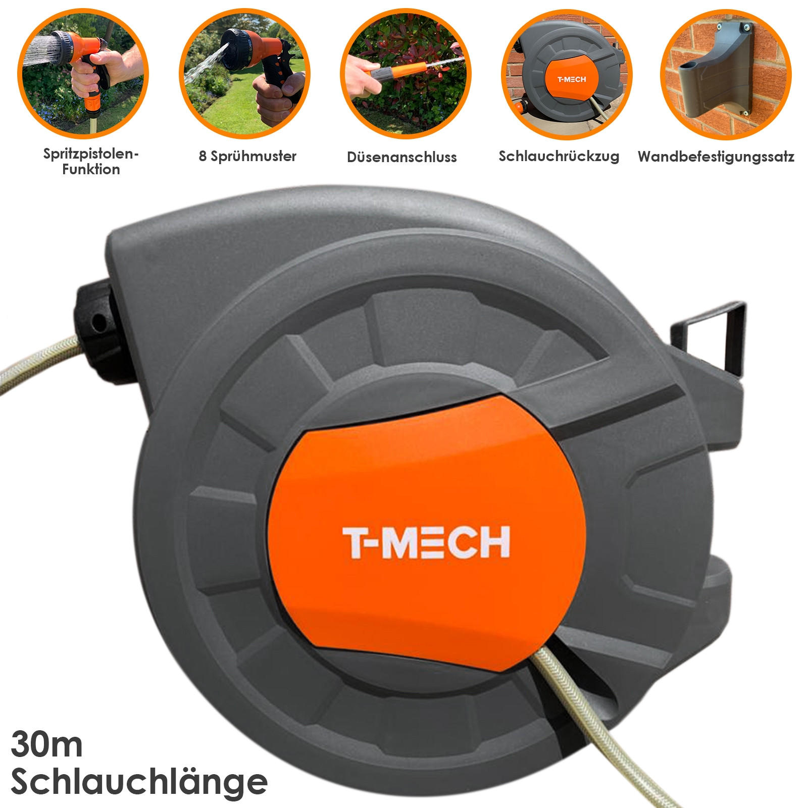 GARTENSCHLAUCH 30m Schlauchtrommel - Grau, Kunststoff (44.5cm) - Monstershop