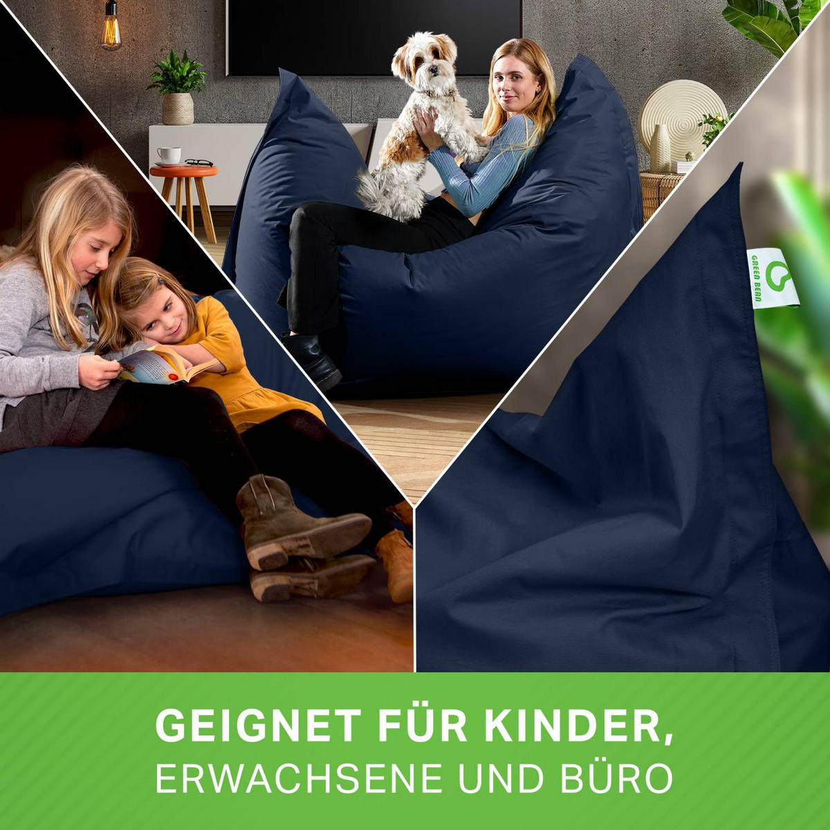 RIESEN-SITZSACK "Square" XXL - Baumwolle - Dunkelblau, Textil (140/25/180cm) - Green Bean