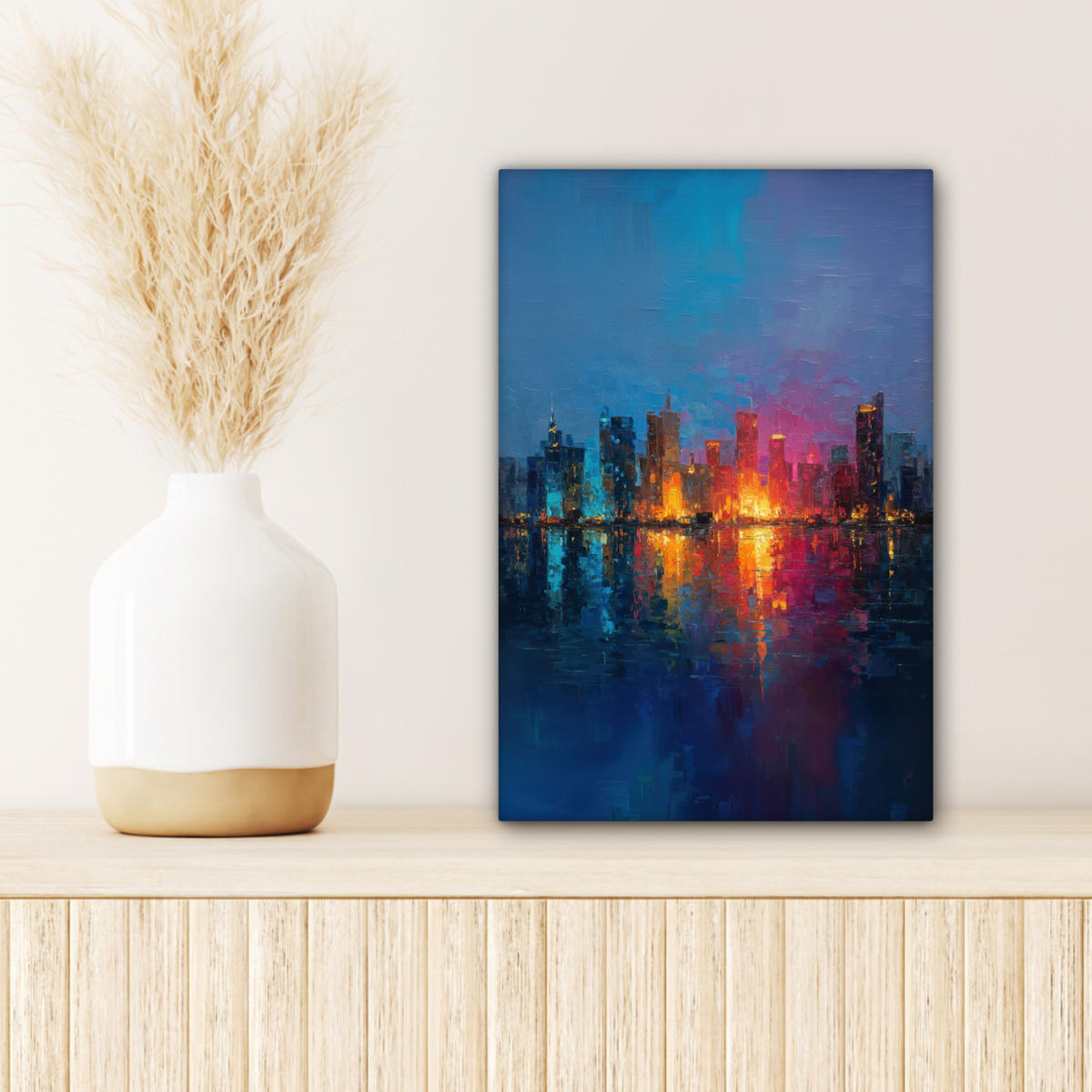 LEINWANDBILD Skyline - Pinselstriche - Dunkelblau - Leuchtend Deko Wohnzimmer 20x30 cm - Blau, Textil (20/30cm) - MuchoWow