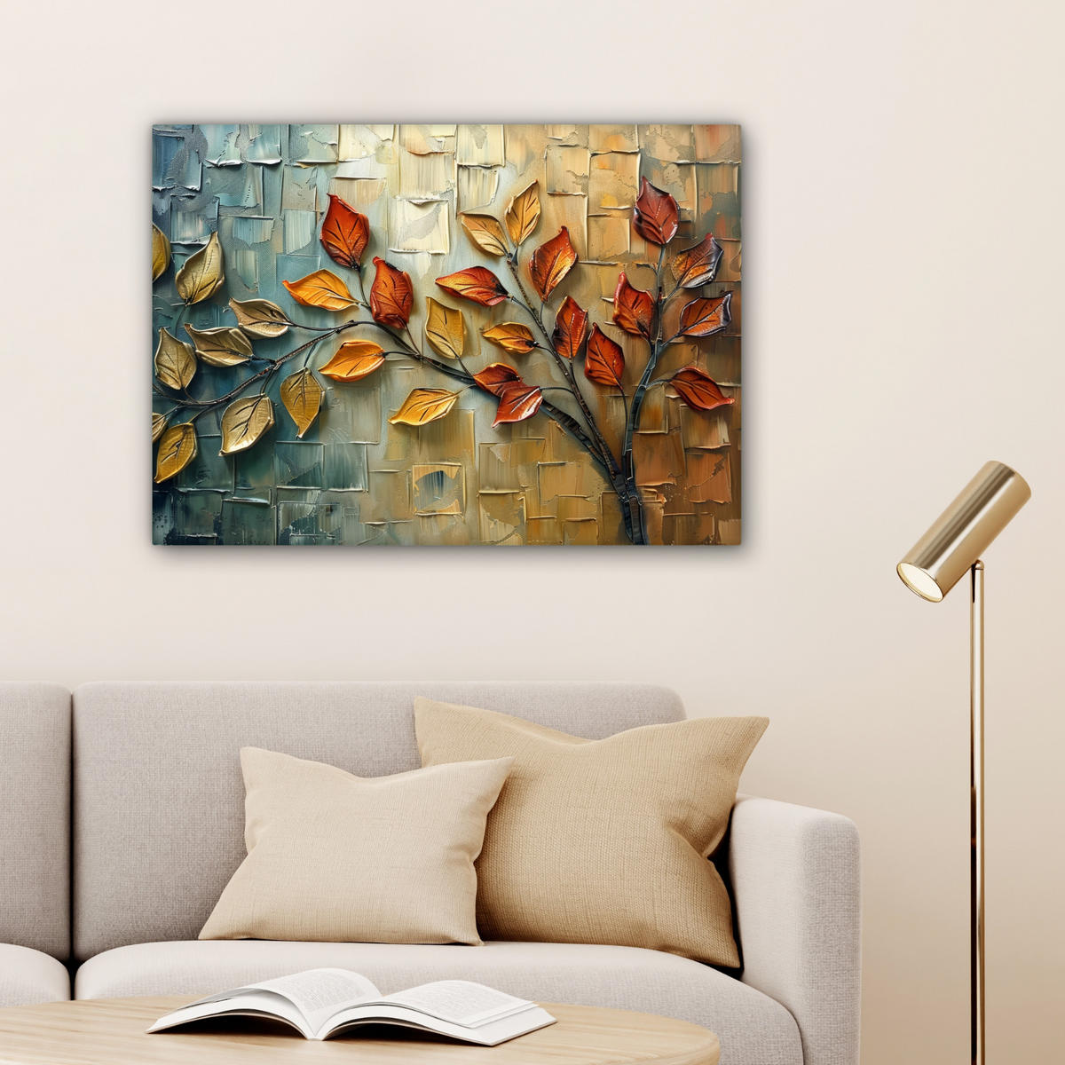 LEINWANDBILD Baum - Abstrakt - Natur - Kunst Wandbilder 80x60 cm - Goldfarben, Textil (80/60cm) - MuchoWow