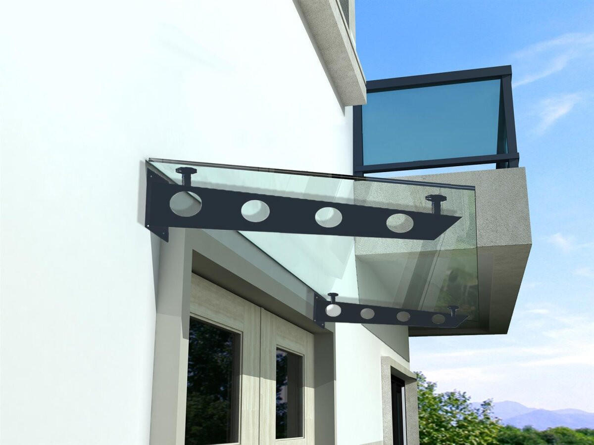 GLASVORDACH 170x90 cm Sicherheitsglas Edelstahl Klarglas S-RAL7016 - Transparent, Glas (170/1.31/90cm) -  Glaswerk Westfalen