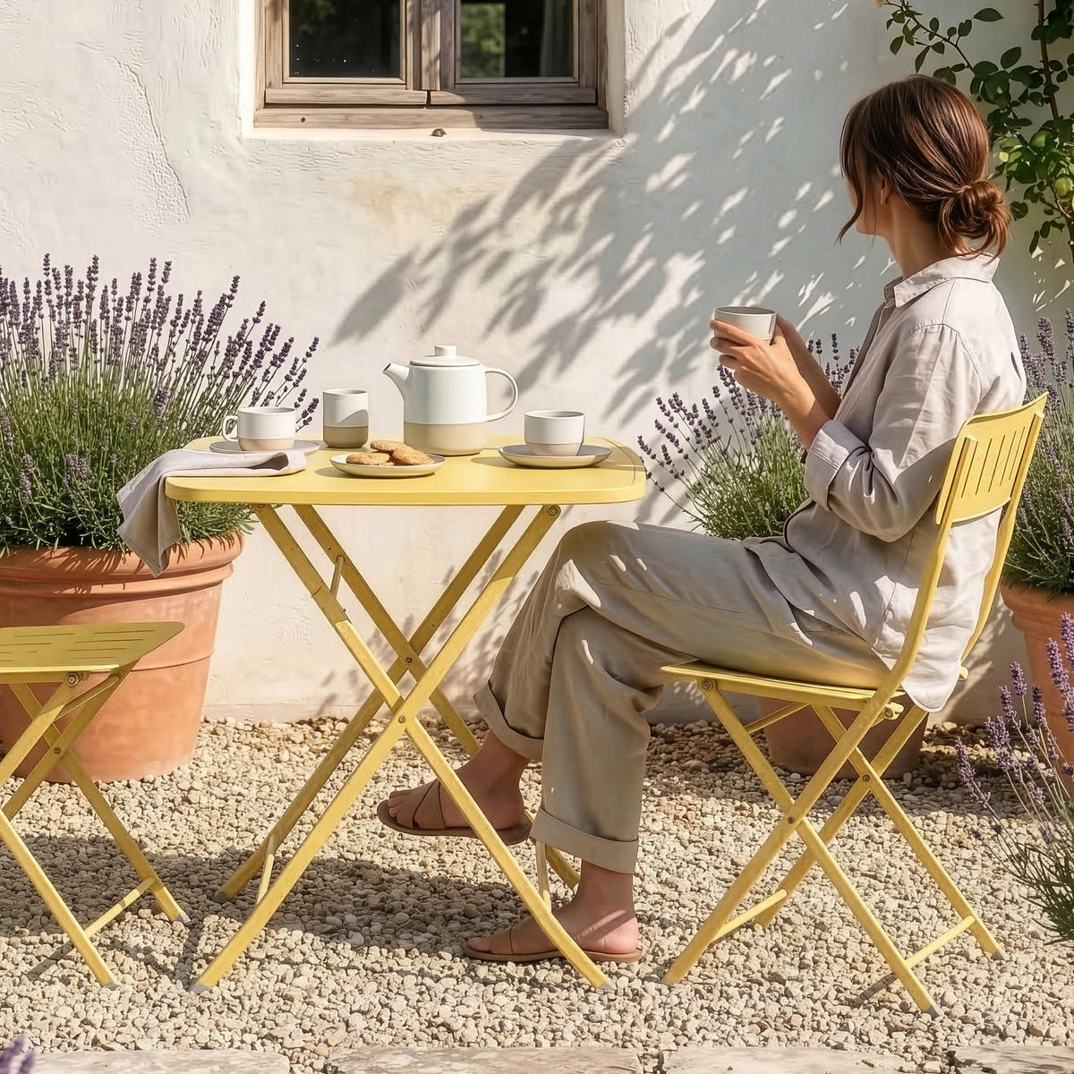 GARTENKLAPPTISCH Sande - Gelb, Metall (70/70/71cm) - [en.casa]