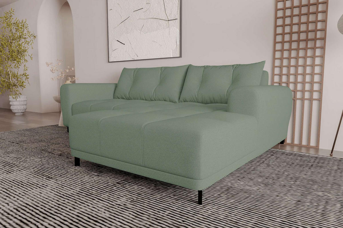 ECKSOFA Massimo Strukturstoff Salbeigrün inkl. Schlaffunktion Rechts - Salbeigrün/Schwarz, Textil/Metall (246/177cm) - 99rooms