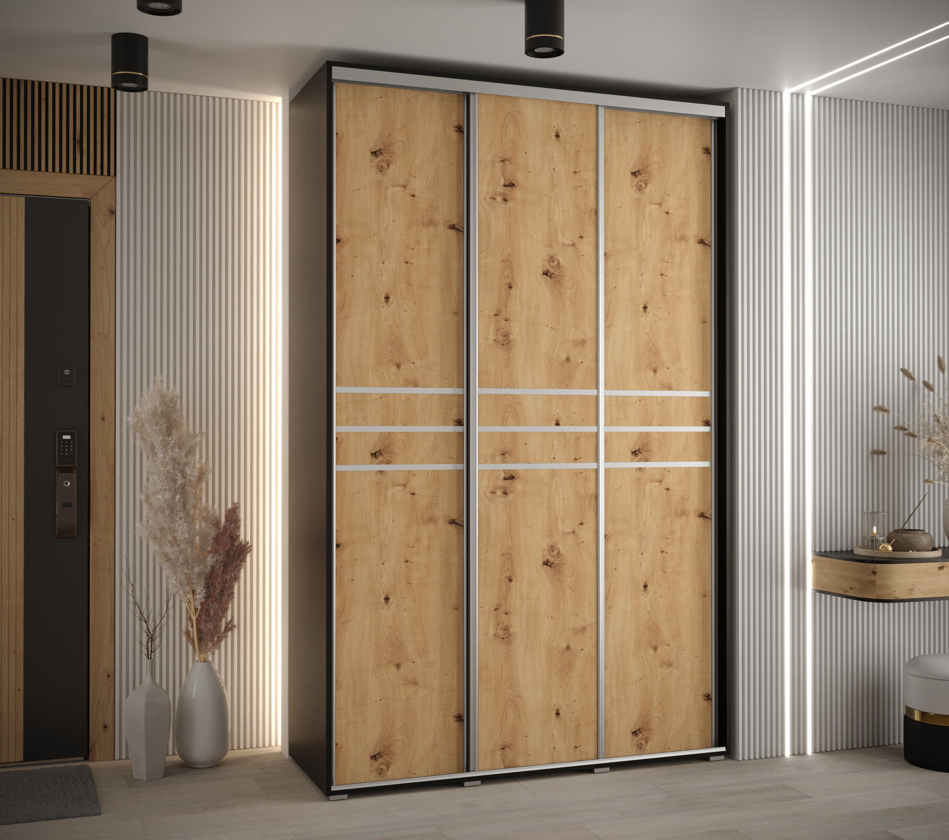 SCHWEBETÜRENSCHRANK 235,2/160/60 3-türig - Silberfarben/Schwarz, Holz/Metall (160/235/60cm) - Abiks Möbel