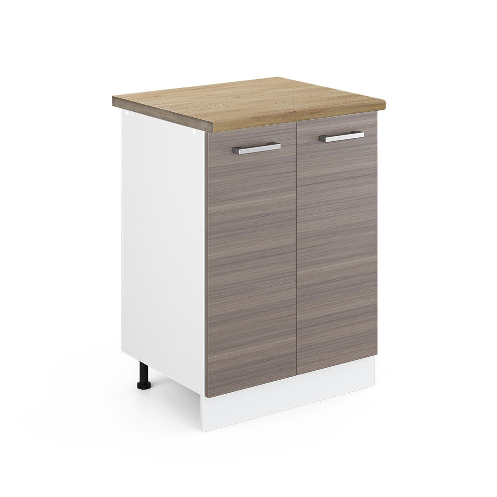 KÜCHENUNTERSCHRANK R-Line Grau 60 cm, AP Eiche - Weiß/Braun, Holzwerkstoff (60/81.6/60cm) - Vicco