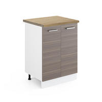 KÜCHENUNTERSCHRANK R-Line Grau 60 cm, AP Eiche - Weiß/Braun, Holzwerkstoff (60/81.6/60cm) - Vicco