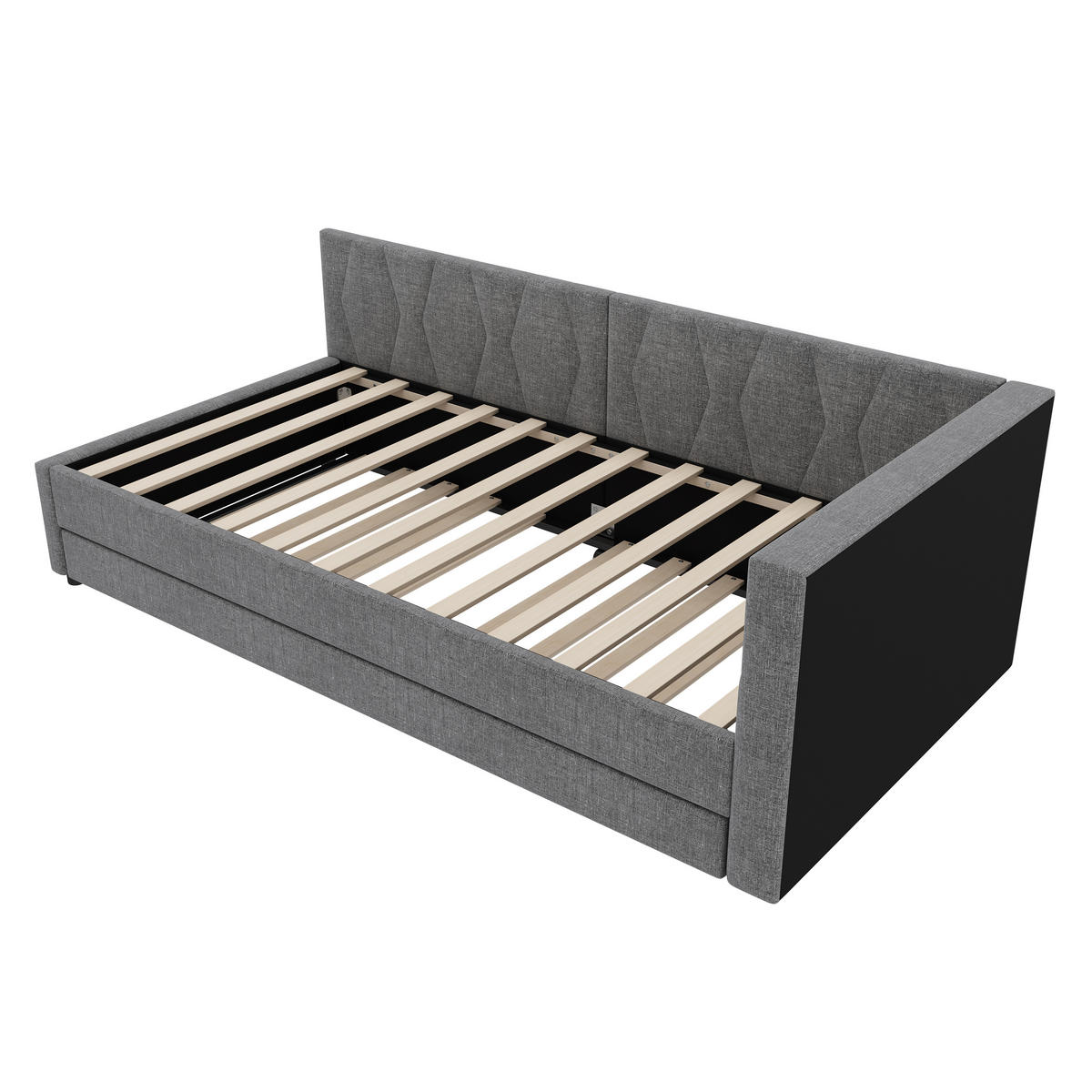 TAGEBETT 90x200cm Grau Leinen USB-C LED-Licht Ausziehbett - Grau, Holz (90/200cm) - FLIEKS