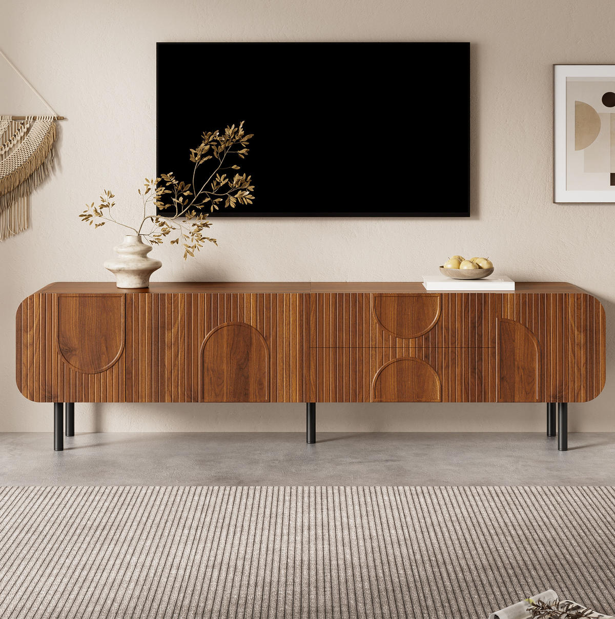 TV-ELEMENT mit 3 Türen und 2 Schubladen 180 cm MDF Nussbaum - Braun, Holzwerkstoff (40/47.5/180cm) - Beauniv