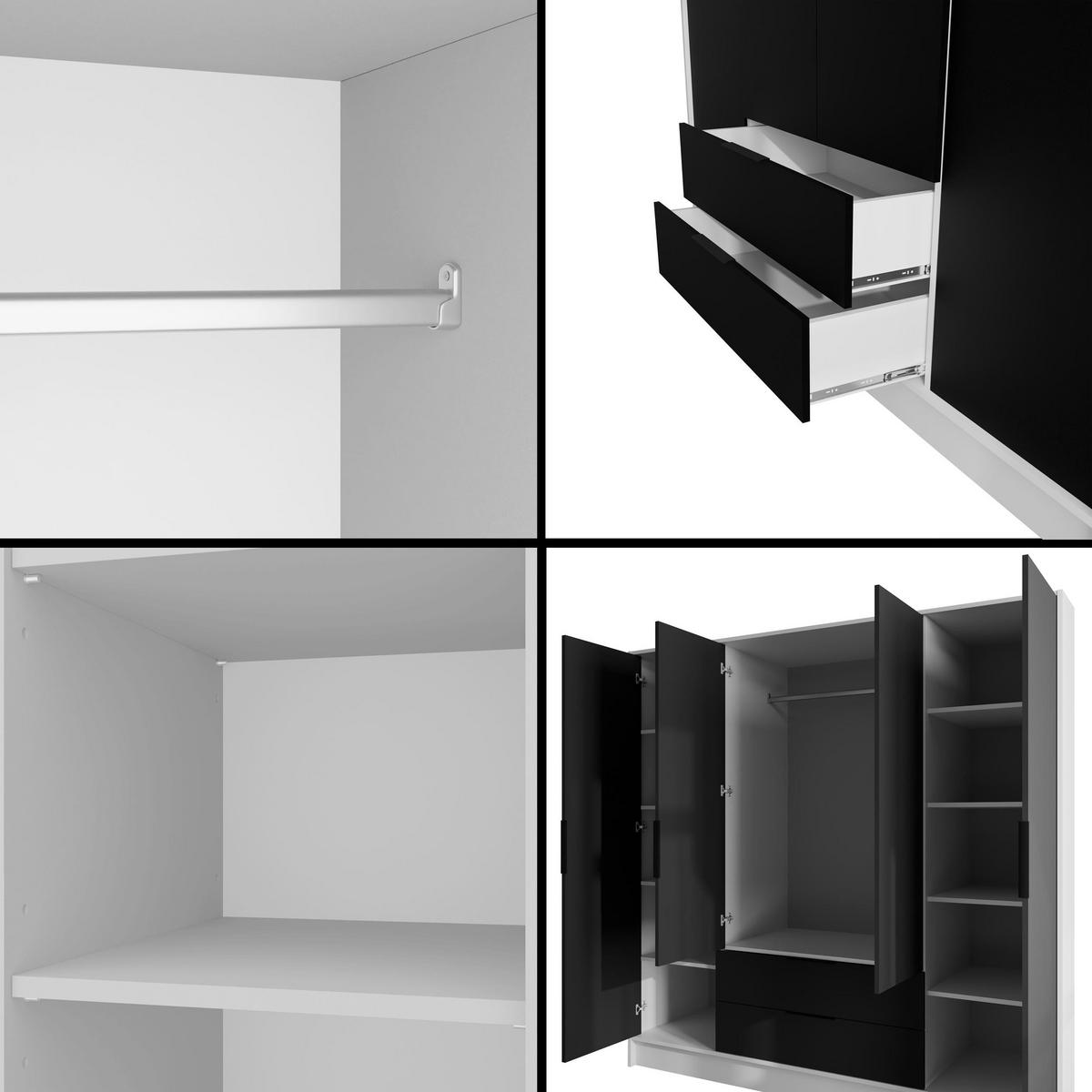 KLEIDERSCHRANK mit Flügeltüren KOLIN 200x200cm Weiß / Schwarz - Schwarz/Weiß, Holzwerkstoff (200/200/51cm) - ALTDECOR