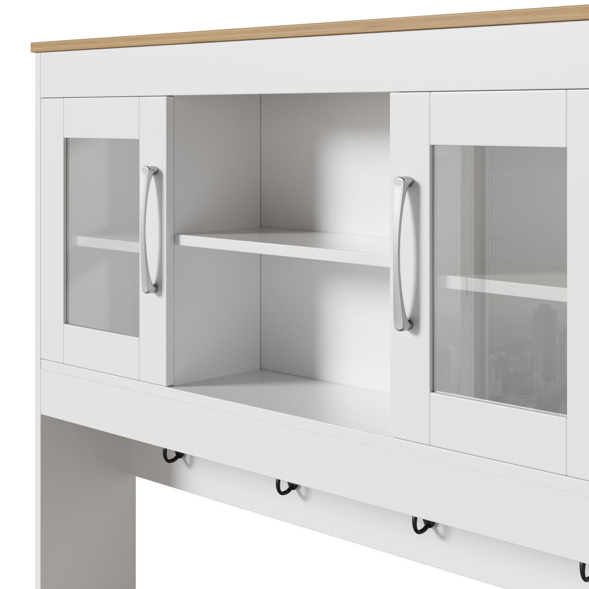 BUFFET Weiß Naturfarben 106/39/175 cm Glastüren Weinregal - Naturfarben, Holz (106/175/39cm) - PANGIVO