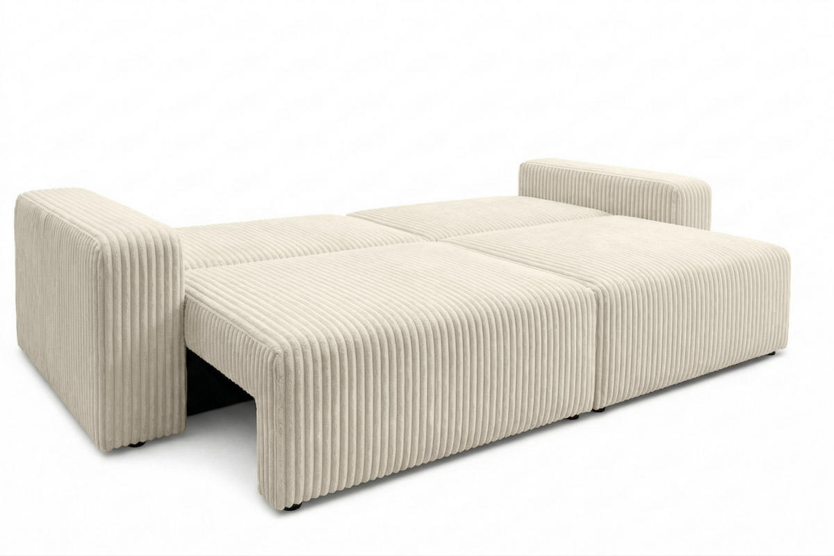 SOFA Mit Schlaffunktion Und Bettkasten, Cordstoff Tilia, Ecru, BEST SCORNER - Ecru, Holz (245/83/90cm) - Kaiser Möbel